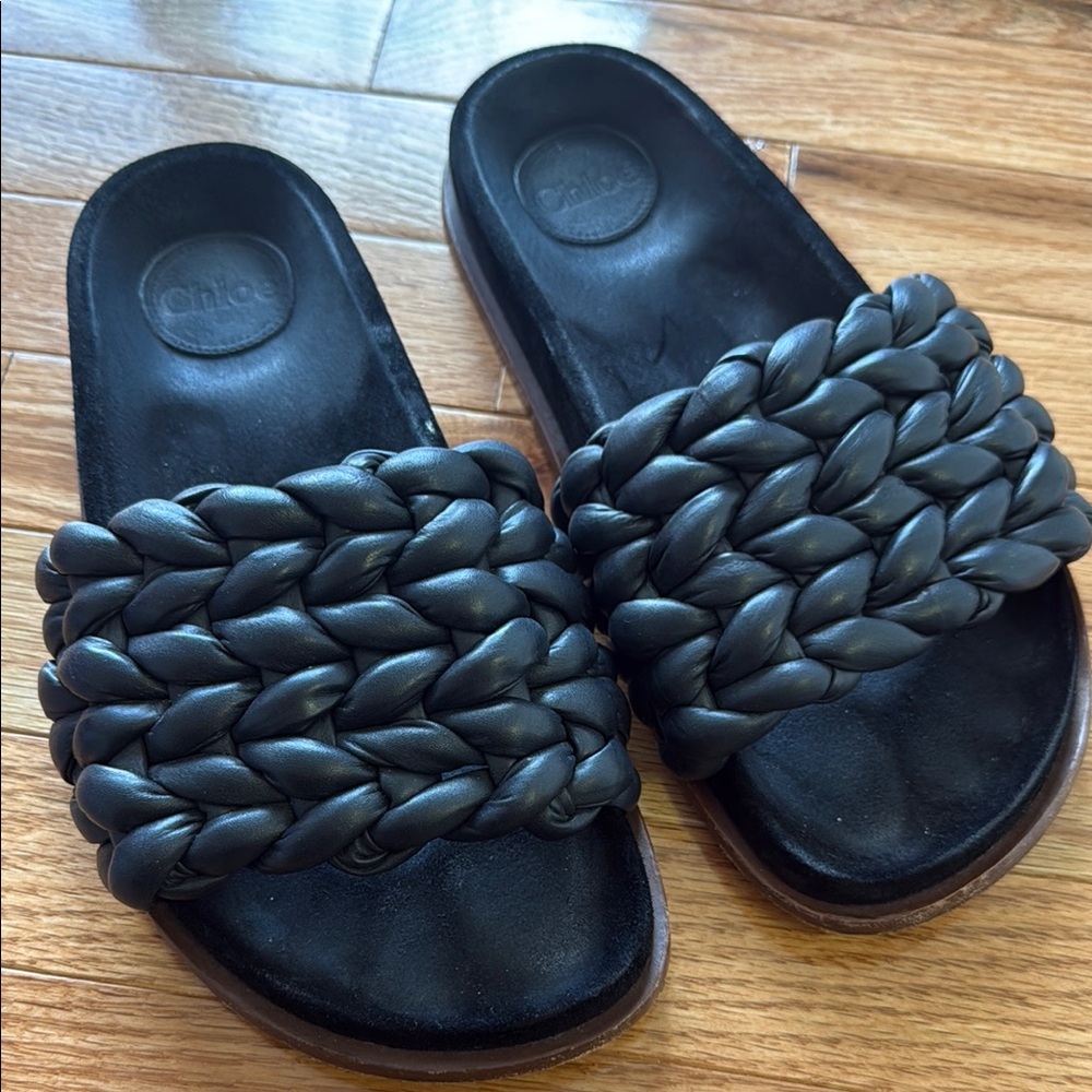 Chloé Kacey Black Braided Slide Sandals